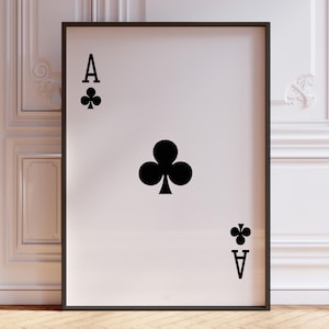 Ace of Clubs Poster Print, Black Playing Card Club Deck Print, Poker Hand Poster, Ace Card Poster, Living Room Wall Decor | PRINTED
