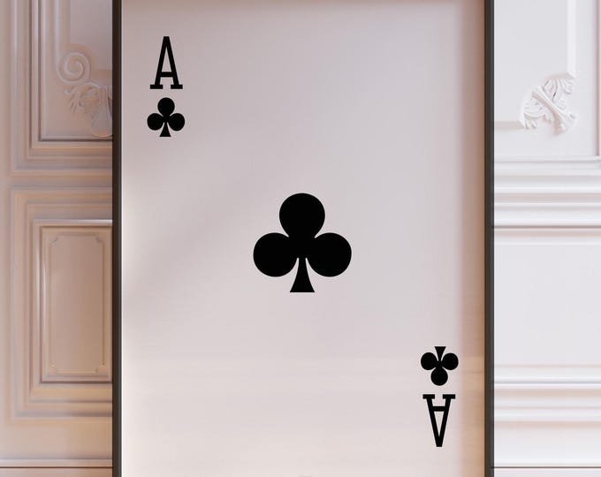 Ace of Clubs Poster Print, Black Playing Card Club Deck Print, Poker Hand Poster, Ace Card Poster, Living Room Wall Decor | PRINTED
