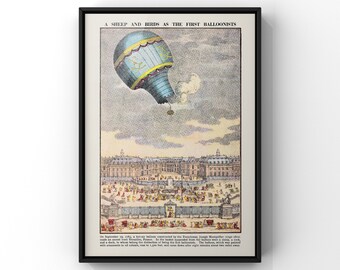 Vintage French Hot Air Balloon Art Print Antique Victorian - Etsy
