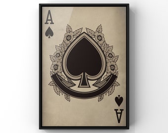 Picture Art Black and White Vintage Ace of Spades Playing Card Framed Print Picture Art Black and White Vintage Ace of Spades Playing Card Framed Print