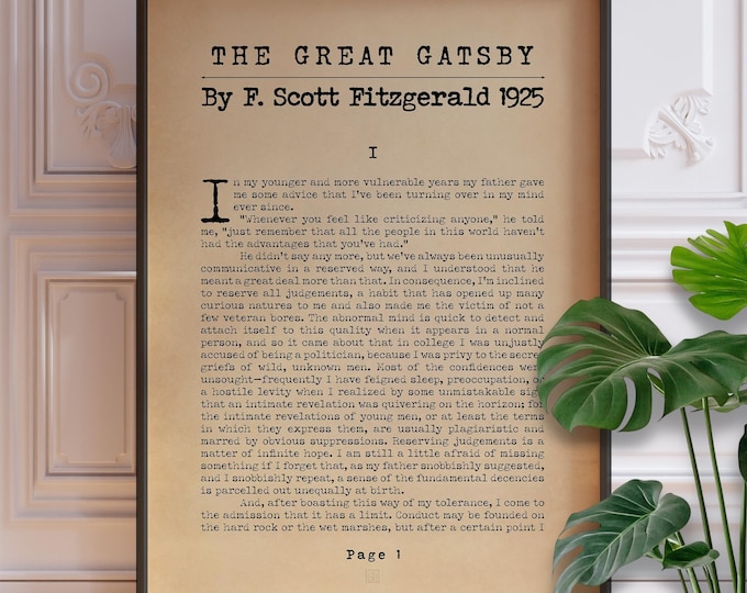 Classic Novel Art Print - The Great Gatsby Opening Page (Framed or Unframed)