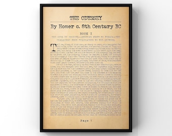 Homer's Odyssey Print - Translated First Book Page, Classic Literature Art