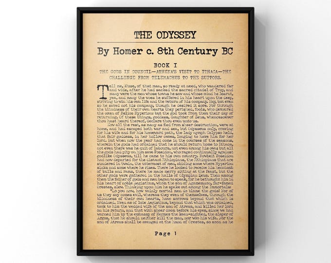 Homer's Odyssey Print - Translated First Book Page, Classic Literature Art