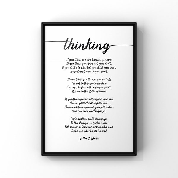 Thinking Poem in a Contemporary Script Font by Walter Wintle, Thinking Success Poem Print, PRINTED Poster Print