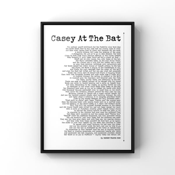 Casey At The Bat Poem by Ernest Thayer | Baseball Poem Poster Print | Baseball Wall Art | Children's Poetry | Nursery Room Decor | PRINTED
