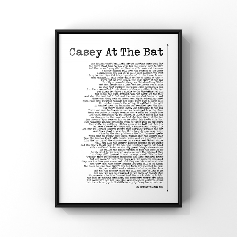 Casey At The Bat Poem by Ernest Thayer 1888 Poster Baseball | Etsy