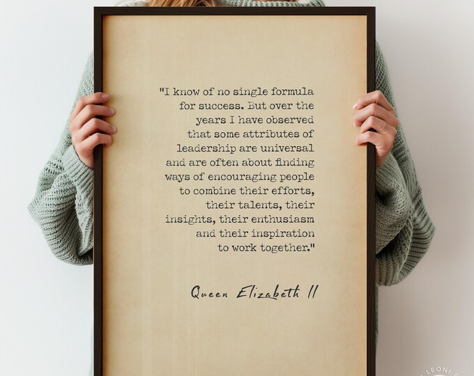 Queen Elizabeth Success Print, Vintage Motivational Quote Wall Art, Office Decor, Business Typography Poster, Success Quote Print