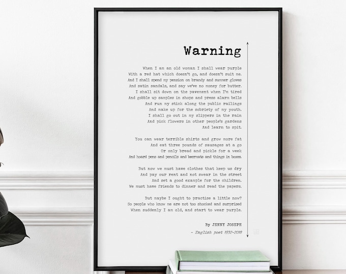 Purple Hat Poem Print, Warning Poem by Jenny Joseph, When I Grow Old I Shall Wear Purple, Red Hat Society Poetry Gift for Her