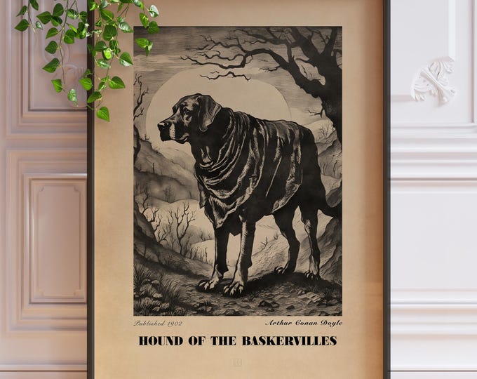 Hound of the Baskervilles Poster - Literary Illustration - Sherlock Holmes Book Art, Frame Options