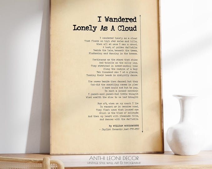 I Wandered Lonely As A Cloud Poem by William Wordsworth Poster Print | Daffodils Poem | Poetry Wall Art | PRINTED
