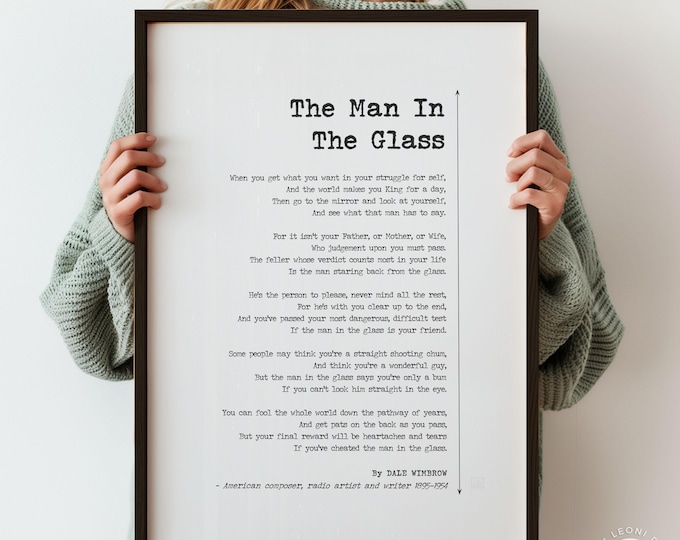 The Man In The Glass Poetry Wall Art by Dale Wimbrow, Inspirational Poem Print, The Guy In The Glass Poster