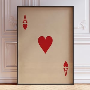Ace of Hearts Poster Print, Vintage Playing Cards Wall Art Print, Red Card Deck Print, Ace Wall Decor | PRINTED