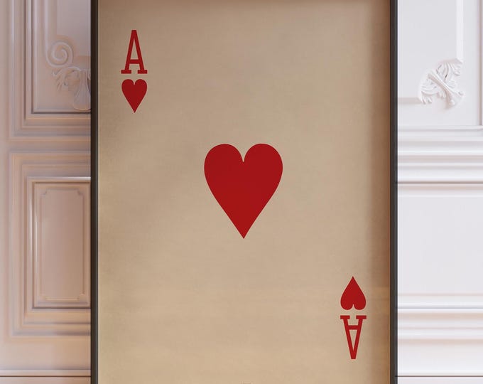 Ace of Hearts Poster Print - Vintage Playing Cards Wall Art, Red Card Deck Decor, Printed Framed or Unframed