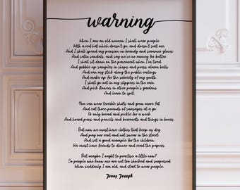 Warning Poem Print in Script Font by Jenny Joseph When I Grow Old I Shall Wear Purple, Red Hat Society Poetry Poster Gift