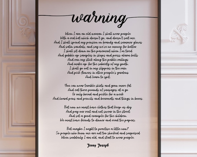 Warning Poem Print in Script Font by Jenny Joseph When I Grow Old I Shall Wear Purple, Red Hat Society Poetry Poster Gift