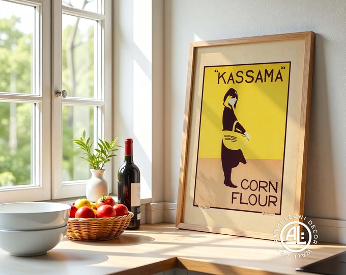 Yellow Retro Kitchen Print French Advertising Poster Kassama Cornflour Kitchen Wall Art