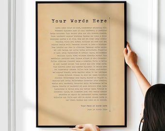 Custom Poem Print - Personalised Text, Choose Your Poetry, Words Here, Printed, Framed or Unframed Poster