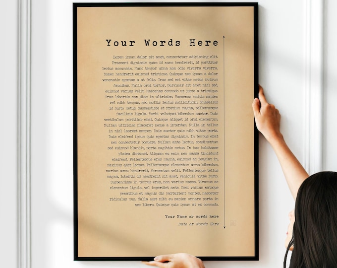 Custom Poem Print - Personalised Text, Choose Your Poetry, Words Here, Printed, Framed or Unframed Poster