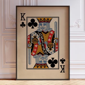 Poster Le roi des trèfles, impression d'art mural cartes à jouer vintage, impression jeu de cartes, décoration murale roi | IMPRIMÉ