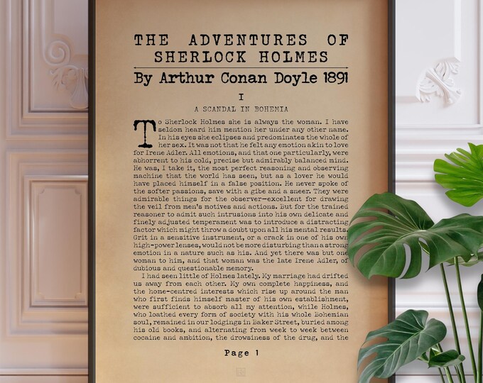 Sherlock Holmes Novel First Page Wall Art Print, Literary Gift
