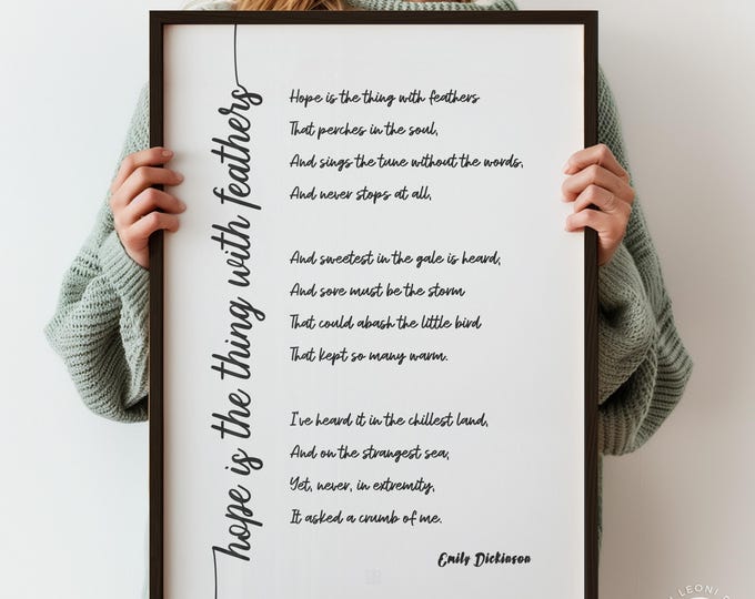 Emily Dickinson Poem Print - Black and White Script Font, Poetry Wall Art