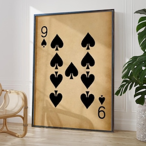 Nine of Spades Poster - Antique Rustic Playing Card Wall Art