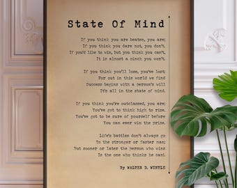 State of Mind Poem by Walter D Wintle Poster Print | It&#39;s All In The State of Mind Success Poem Print | Antique Paper Poem | PRINTED