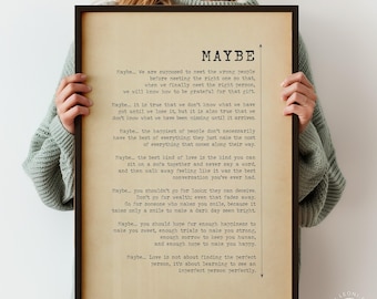 Maybe Love Poem Print - Romantic Poetry, Boyfriend Gift, Girlfriend Gift, Vintage Style Love Poetry Wall Art, Framed Or Unframed