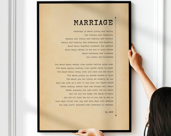 Marriage Love Poetry Poster, Wedding Vows Poem (Unframed or Framed)
