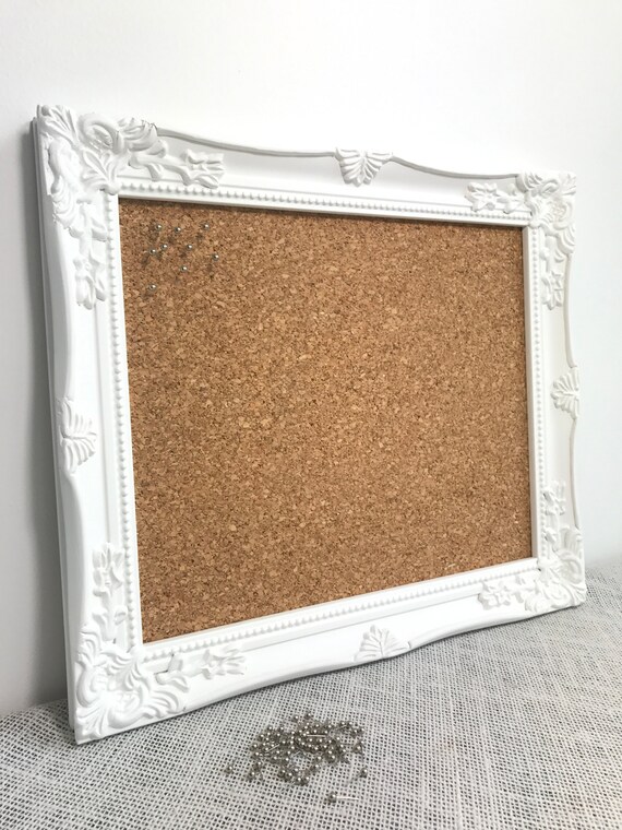 White Wooden Framed Cork Board Pin Ornate Notice Vision Message Pinboard