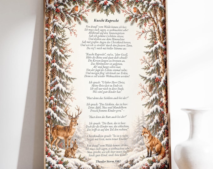 Knecht Ruprecht German Christmas Poem Poster – Theodor Storm, Vintage Victorian Christmas Wall Art, Traditional Festive Decor