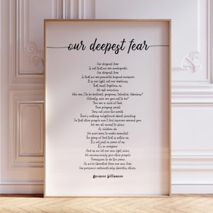 Our Deepest Fear Poem by Marianne Williamson Print | Poem About Universal Human Potential and the Power of God | PRINTED