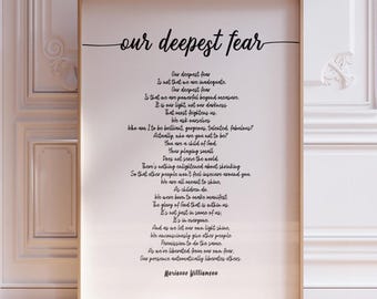 Our Deepest Fear Poem by Marianne Williamson Print | Poem About Universal Human Potential and the Power of God | PRINTED