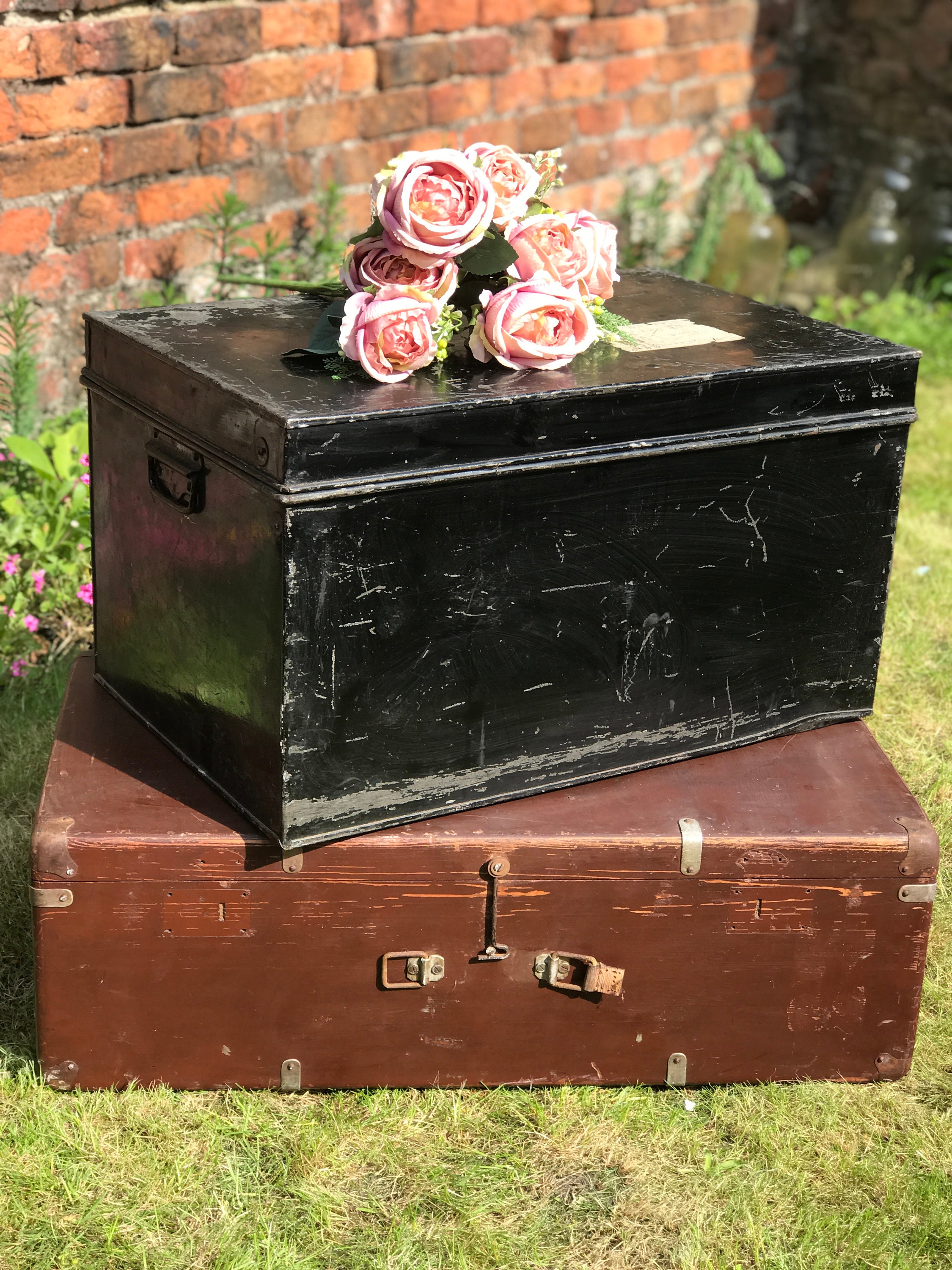 Black Metal Trunk Vintage Deeds Chest Vintage Luggage