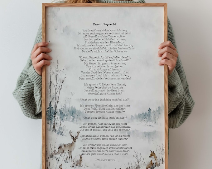 Knecht Ruprecht German Christmas Poem Poster – Theodor Storm, Watercolour Winter Woodland Wall Art, Minimalist Christmas Decor