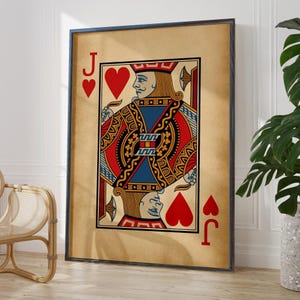 Impression d'art antique Jack of Hearts - Poster de cartes à jouer rustique