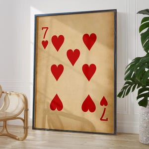 Antieke zeven harten kunstposter 7e verjaardag cadeau hart muur print speelkaarten kamerdecoratie | OPTIES GEDRUKT FRAME