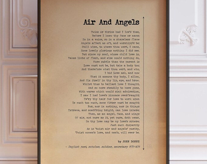 Air and Angels Poem Print by John Donne | Spiritual Love Poetry Wall Art | PRINTED