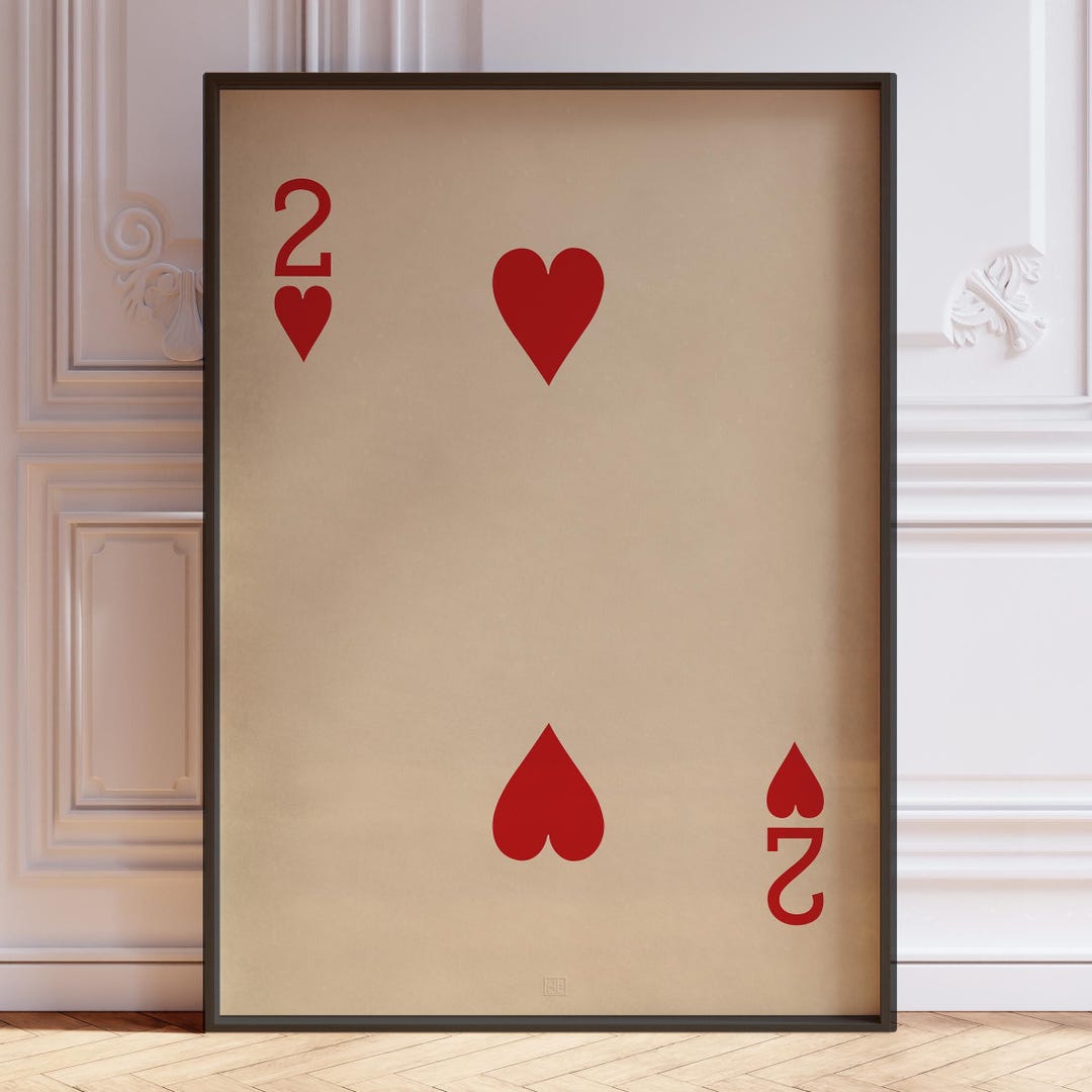 2 of Hearts Poster Print, Vintage Playing Cards Wall Art Print