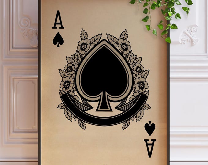 Ace of Spades Print Poster Ace Card Print Antique Playing Cards Wall Art Vintage Poker Card Print Wall Decor | PRINTED Framed Options