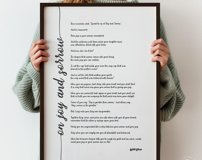 Kahlil Gibran Poem Print - On Joy and Sorrow (Script Wall Art)
