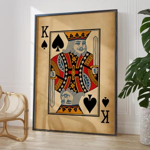Póster antiguo del Rey de Picas, impresión rústica de naipes, impresión de arte mural, impresión de baraja de cartas, decoración de pared del Rey / OPCIONES DE MARCO IMPRESO