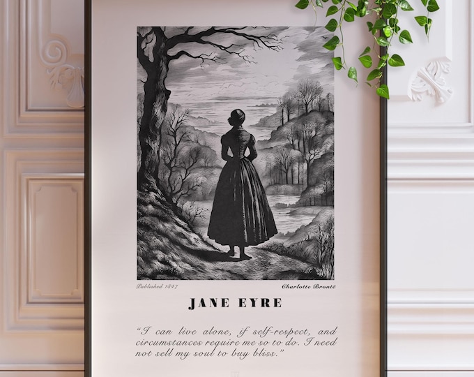Jane Eyre Print - Gothic Novel Wall Art, Charlotte Bronte Literary Gift,  Classic Library Decor Bookish Poster, Framed or Unframed