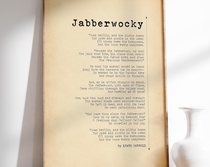 Jabberwocky Poem By Lewis Carroll Poster Print | Nonsense Poem | Poem Print | Children's Wall Art | Nursery Poetry Wall Art Print | PRINTED