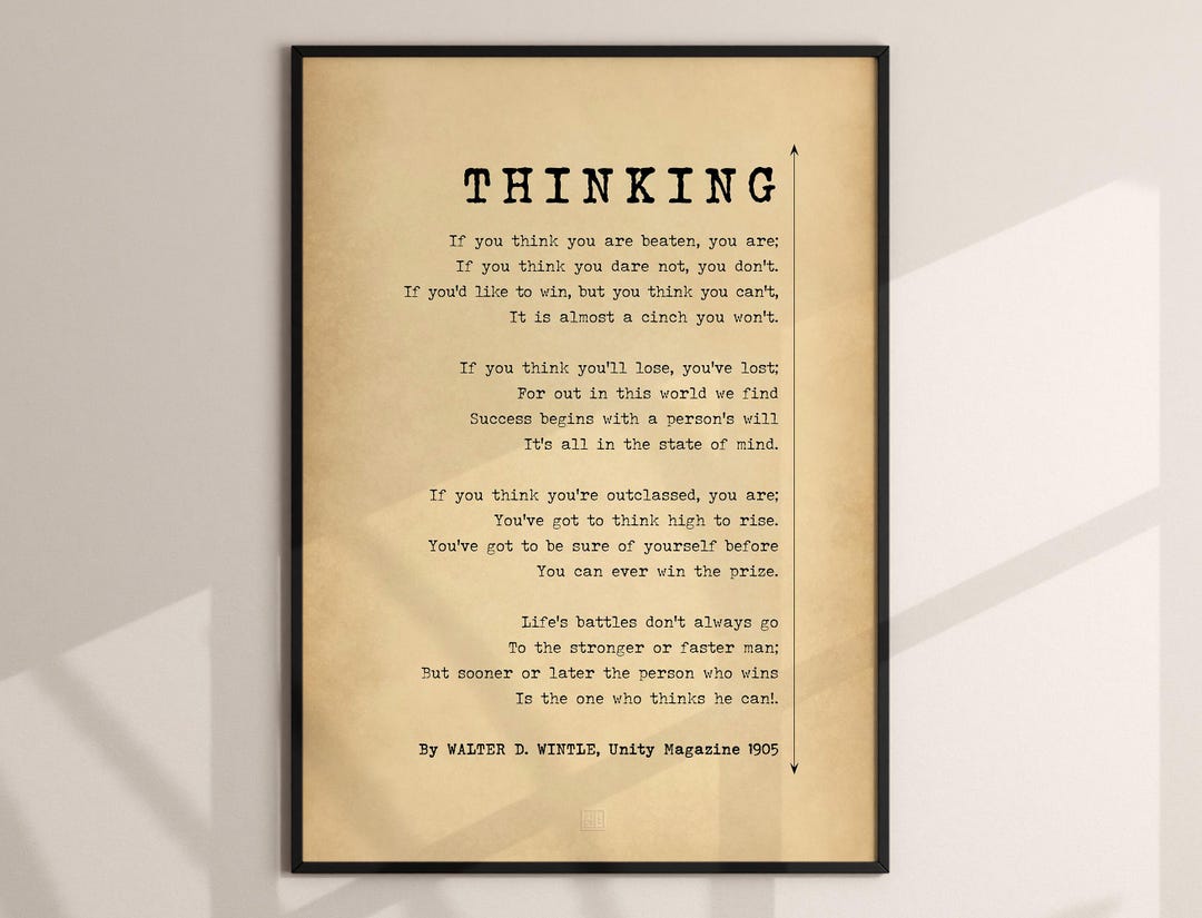 Thinking Poem by Walter D Wintle Unity Magazine Version Poster Print Thinking Poem Quote