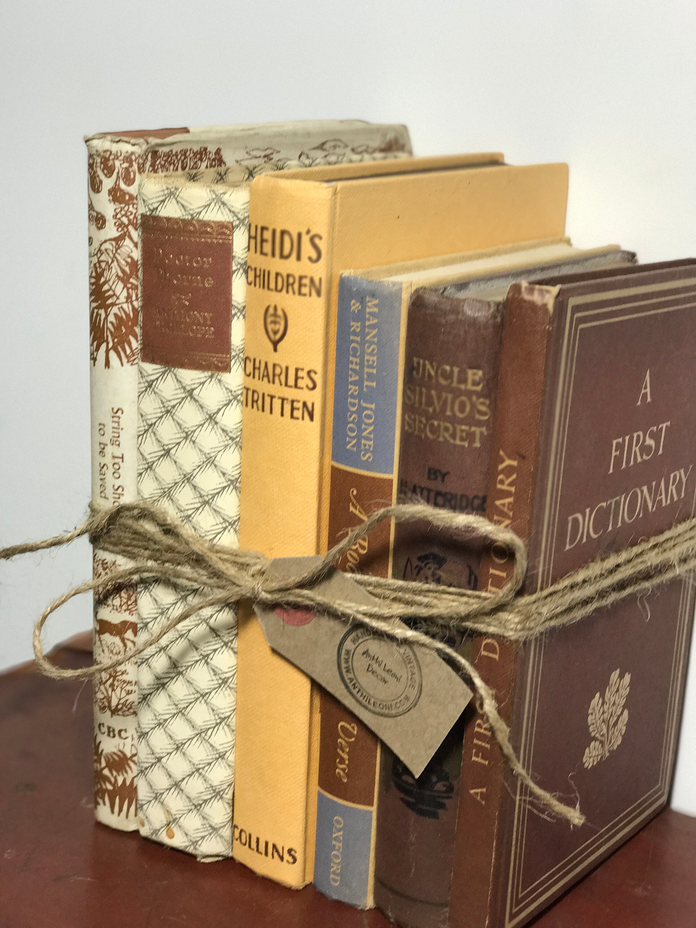 Decorative Books in Cream Tan Brown Blue Vintage Book