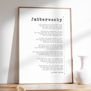 Lewis Carroll&#39;s Jabberwocky Nonsense Poem Verse Print | Alice In Wonderland Through The Looking Glass | Simple Nursery Decor | PRINTED
