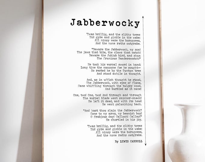Lewis Carroll's Jabberwocky Nonsense Poem Verse Print | Alice In Wonderland Through The Looking Glass | Simple Nursery Decor | PRINTED
