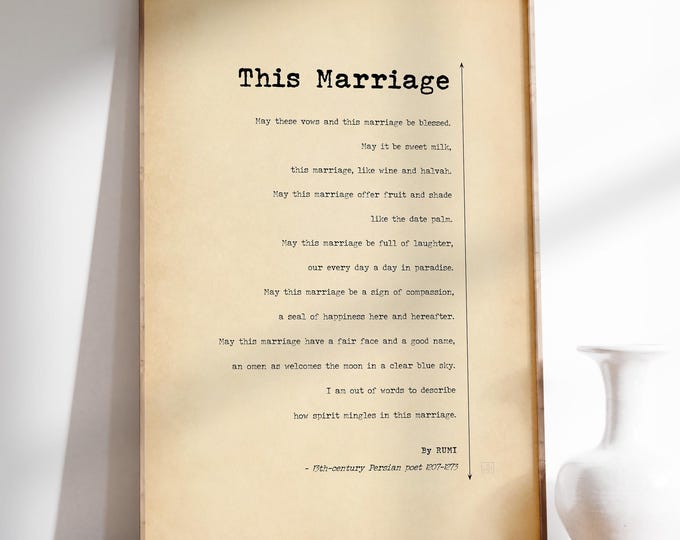 Rumi Poem Print - This Marriage Romantic Wedding Wall Art, Sufi Poetry Poster Framed or Unframed