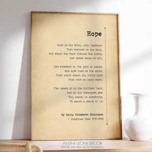 Hope Poem Print Emily Dickinson | Hope Poster Print | Library Wall Decor | Poetry Print Wall Art | PRINTED